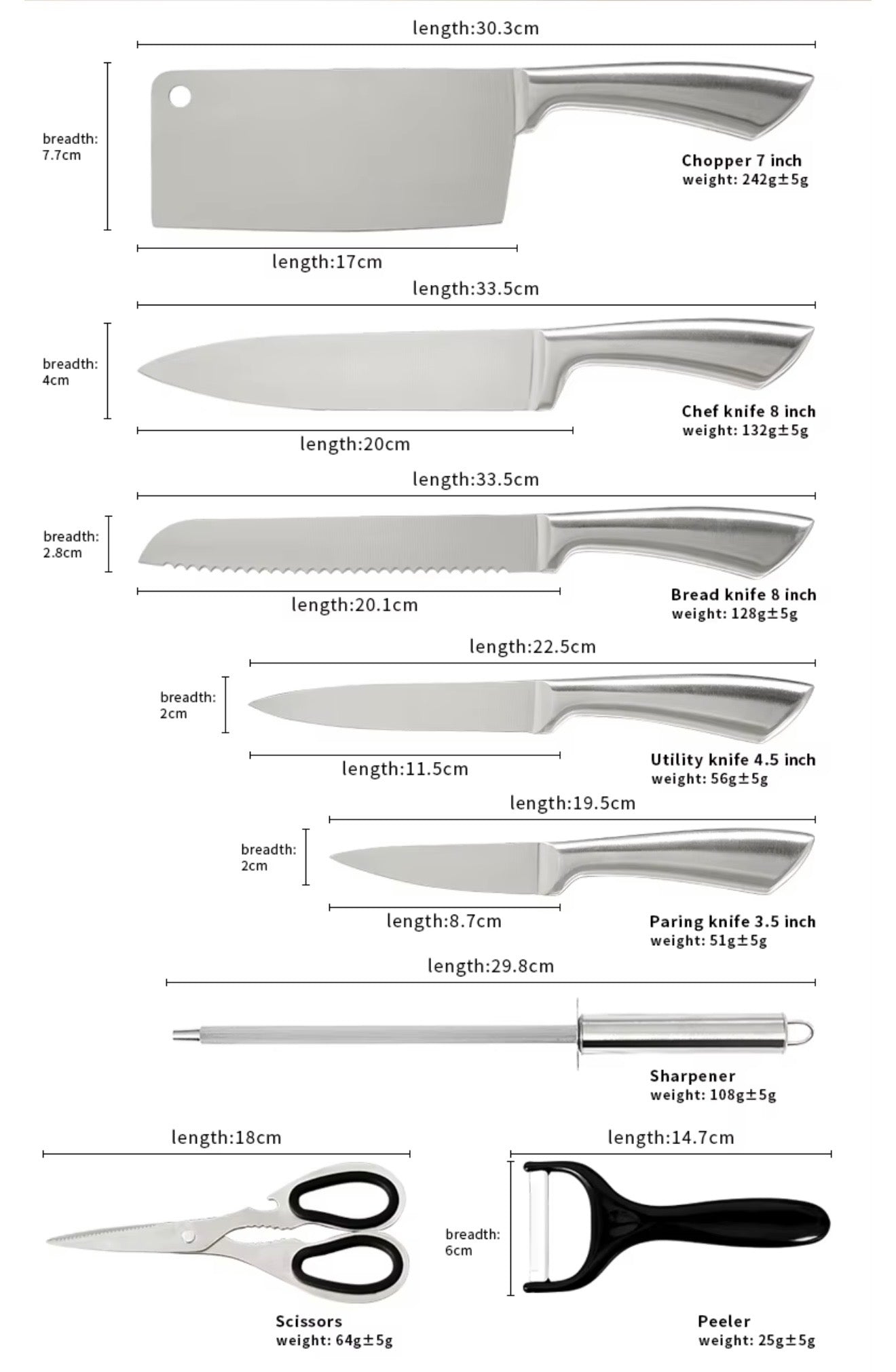JUTO Living Premium 8-Piece Stainless Steel Knife Set